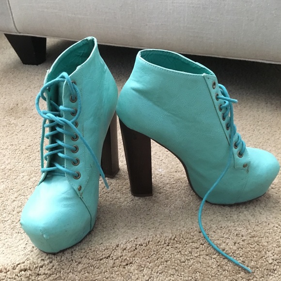 Mint Green Lace Up Ankle Boots - Picture 1 of 3